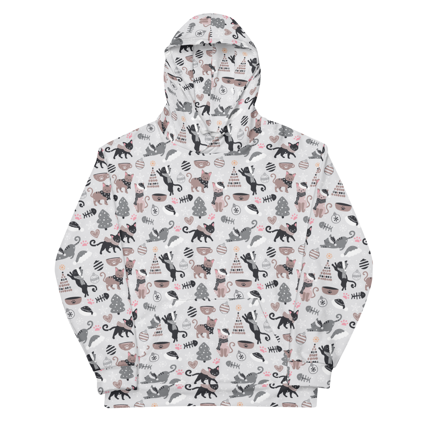 Winter Christmas Cat | Seamless Patterns | All-Over Print Unisex Hoodie - #6