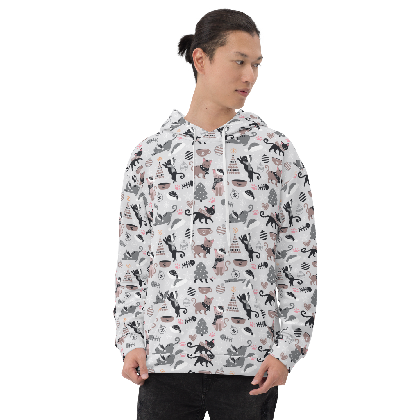 Winter Christmas Cat | Seamless Patterns | All-Over Print Unisex Hoodie - #6