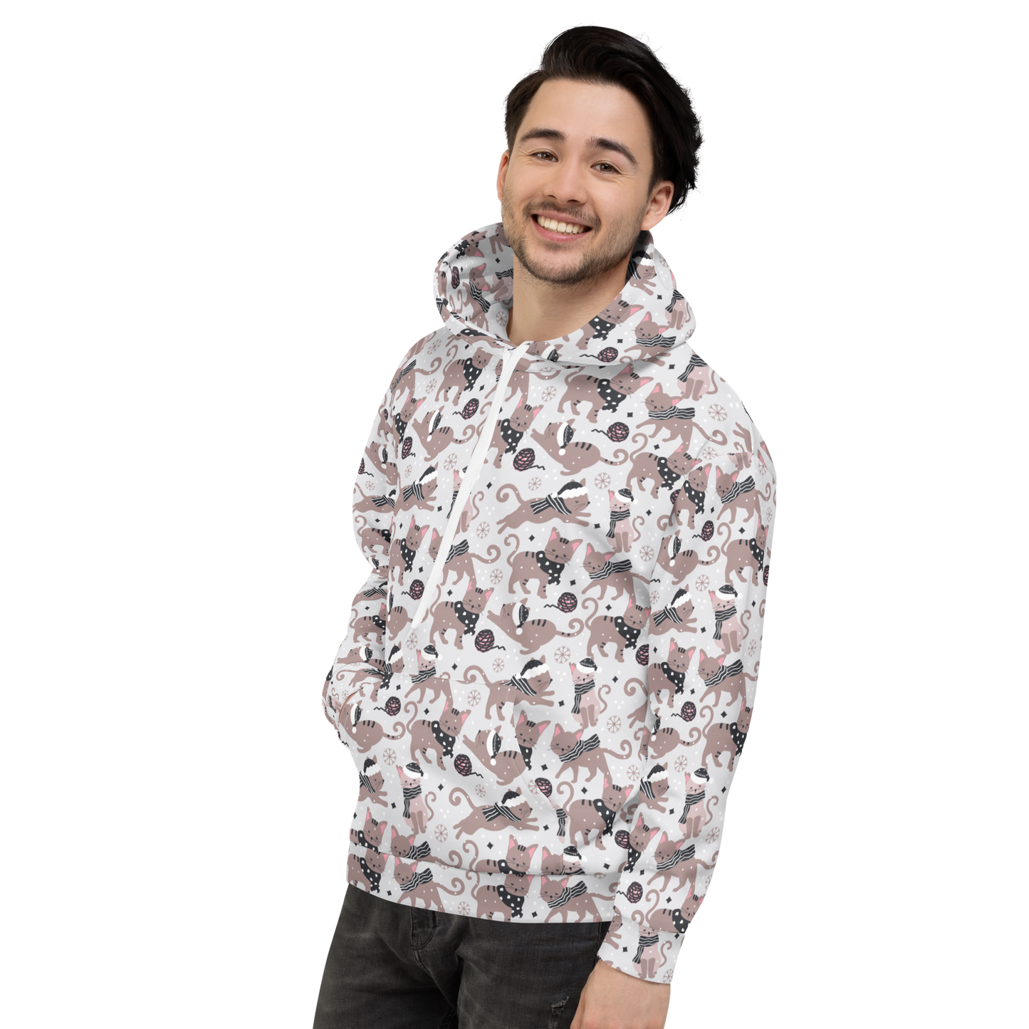 Winter Christmas Cat | Seamless Patterns | All-Over Print Unisex Hoodie - #1