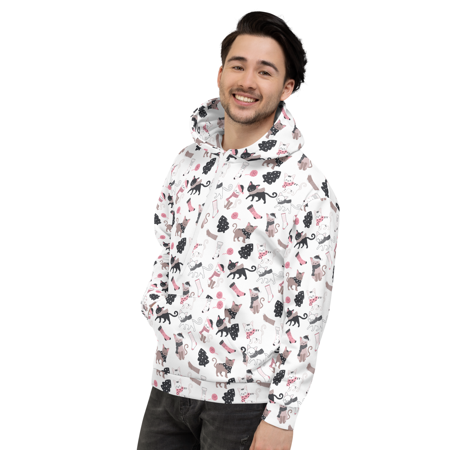 Winter Christmas Cat | Seamless Patterns | All-Over Print Unisex Hoodie - #3