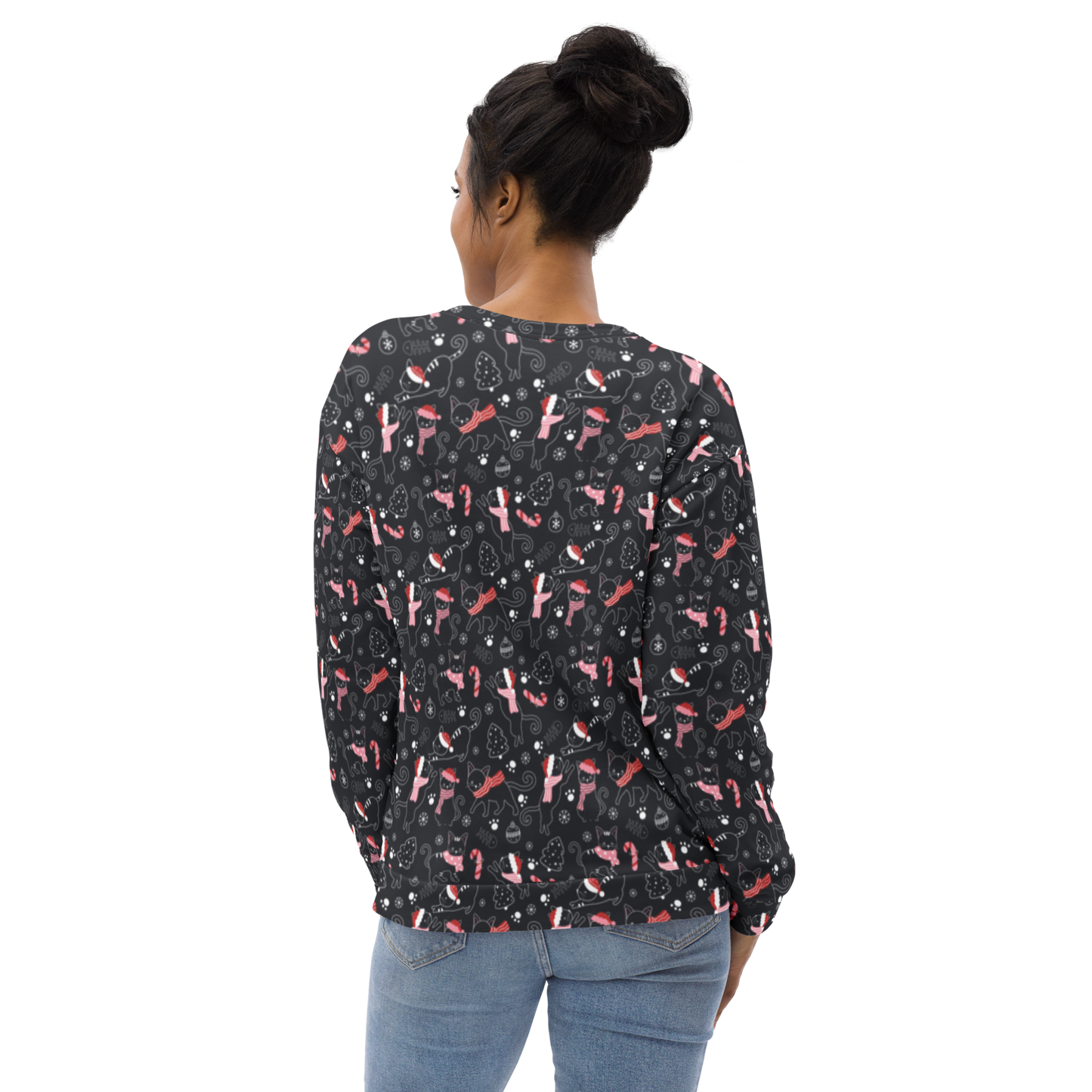 Winter Christmas Cat | Seamless Patterns | All-Over Print Unisex Sweatshirt - #4