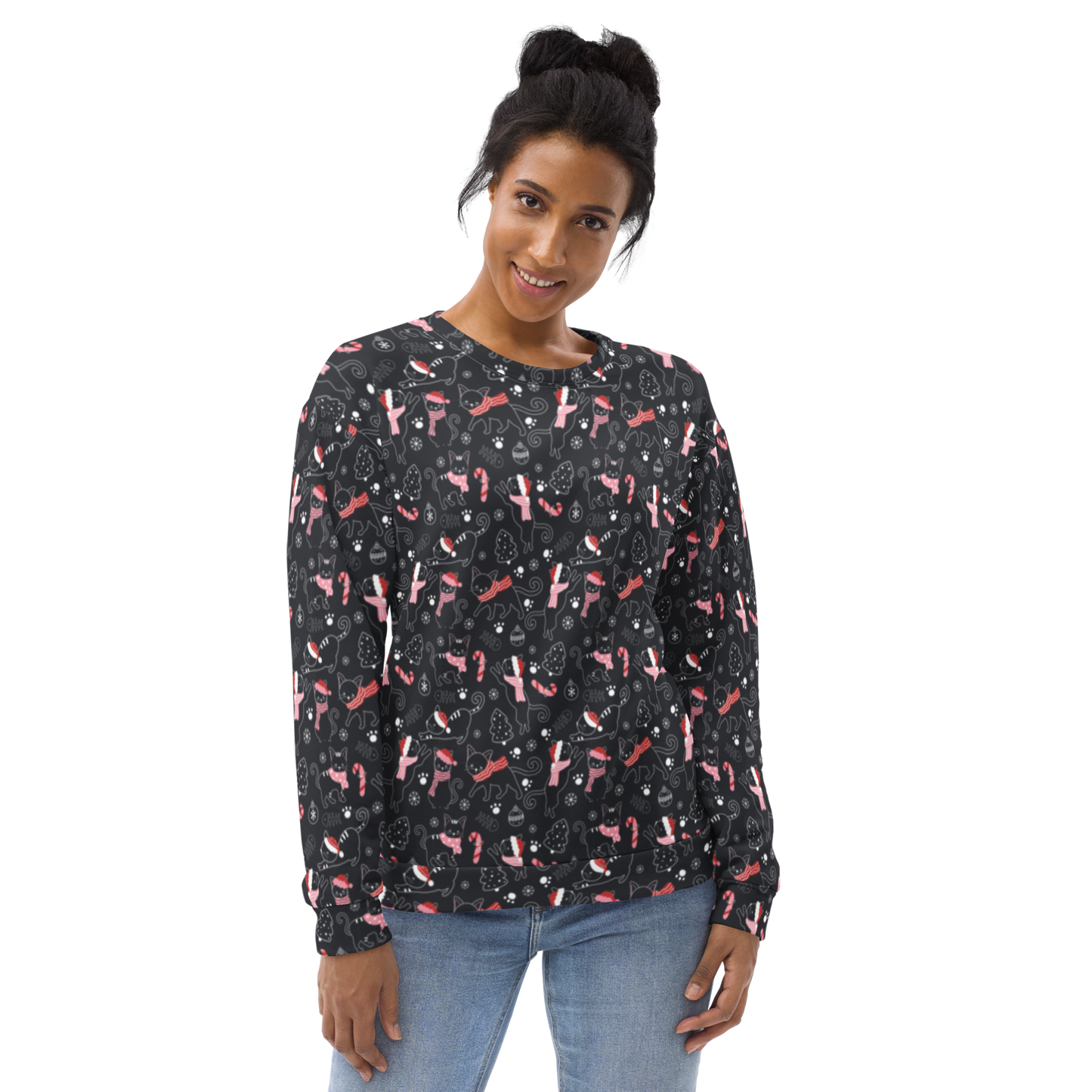 Winter Christmas Cat | Seamless Patterns | All-Over Print Unisex Sweatshirt - #4