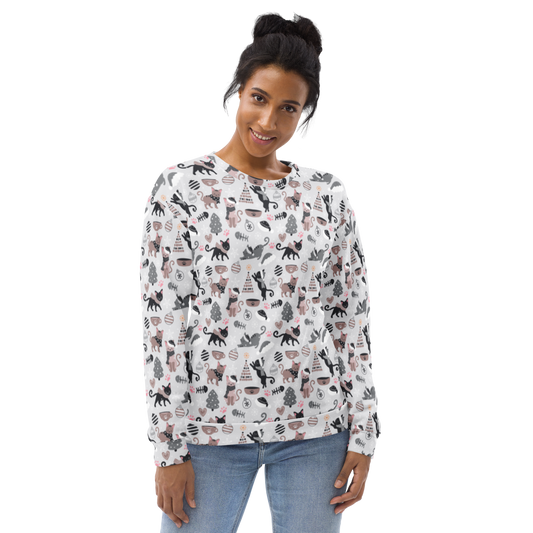 Winter Christmas Cat | Seamless Patterns | All-Over Print Unisex Sweatshirt - #6