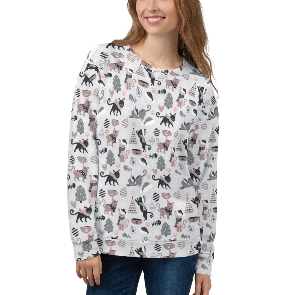 Winter Christmas Cat | Seamless Patterns | All-Over Print Unisex Sweatshirt - #6