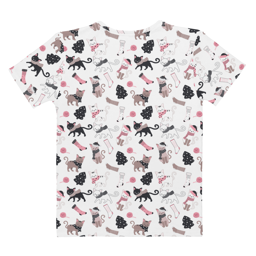 Winter Christmas Cat | Seamless Patterns | All-Over Print Women's Crew Neck T-Shirt - #3