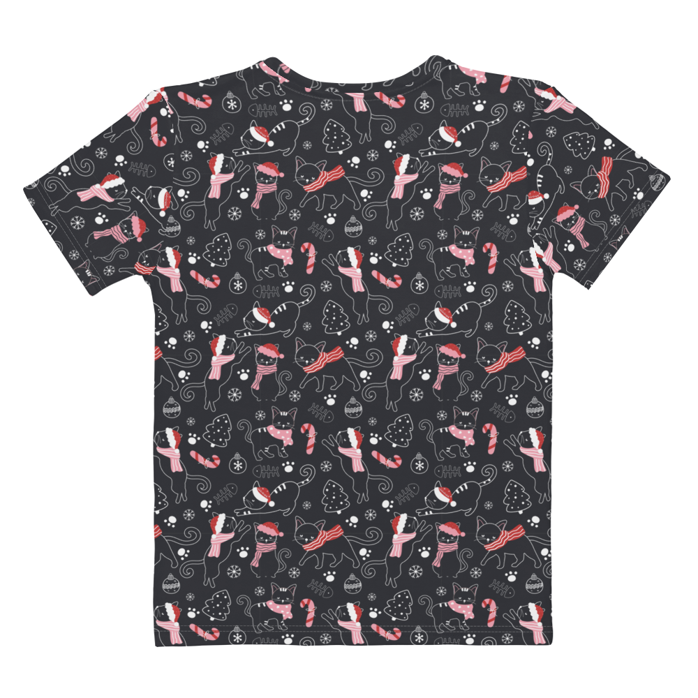 Winter Christmas Cat | Seamless Patterns | All-Over Print Women's Crew Neck T-Shirt - #4