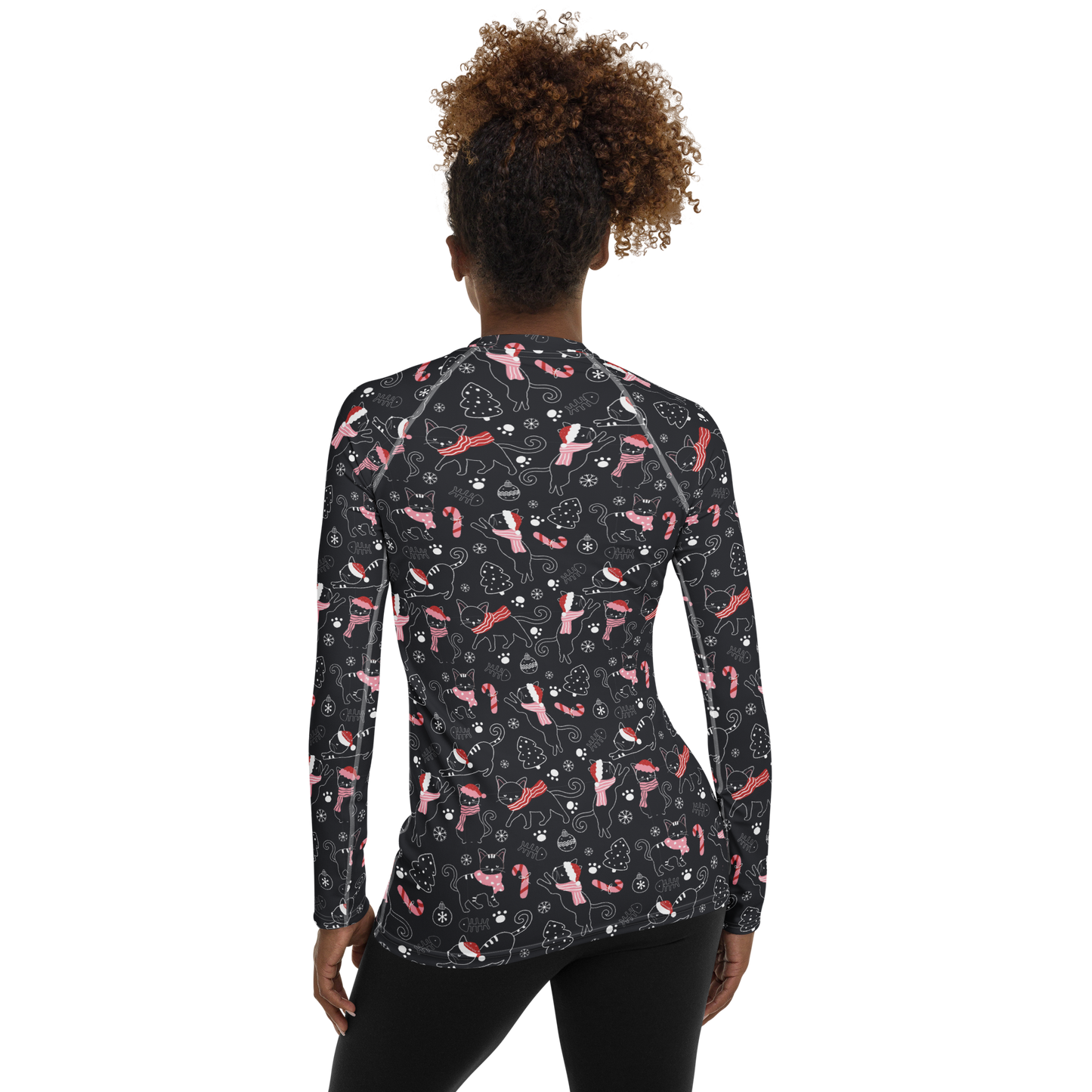 Winter Christmas Cat | Seamless Patterns | All-Over Print Women's Rash Guard - #4