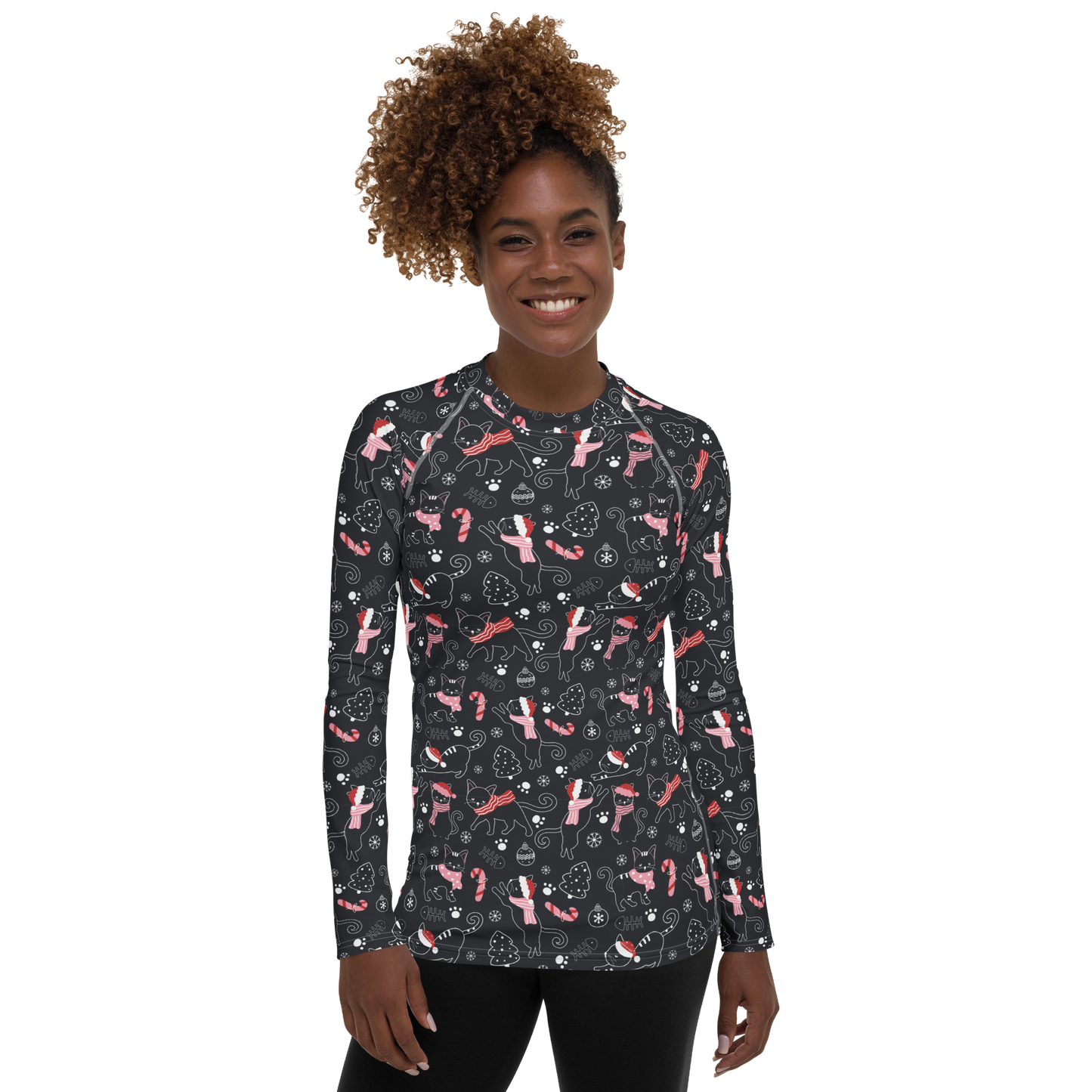 Winter Christmas Cat | Seamless Patterns | All-Over Print Women's Rash Guard - #4