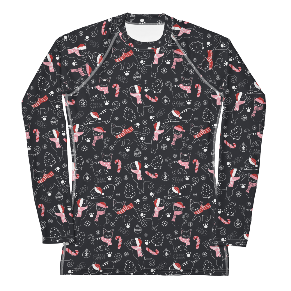 Winter Christmas Cat | Seamless Patterns | All-Over Print Women's Rash Guard - #4