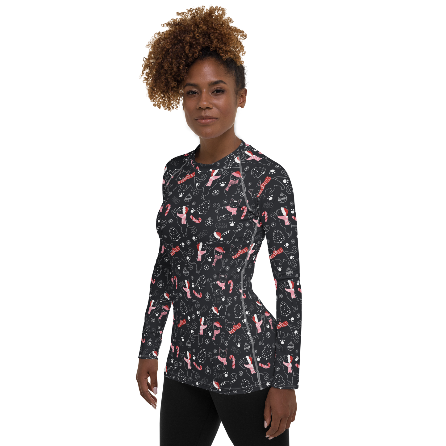 Winter Christmas Cat | Seamless Patterns | All-Over Print Women's Rash Guard - #4