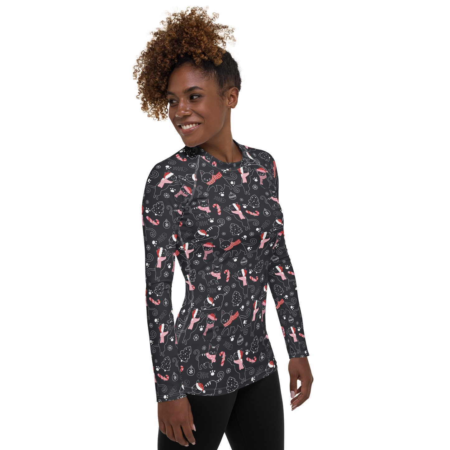 Winter Christmas Cat | Seamless Patterns | All-Over Print Women's Rash Guard - #4