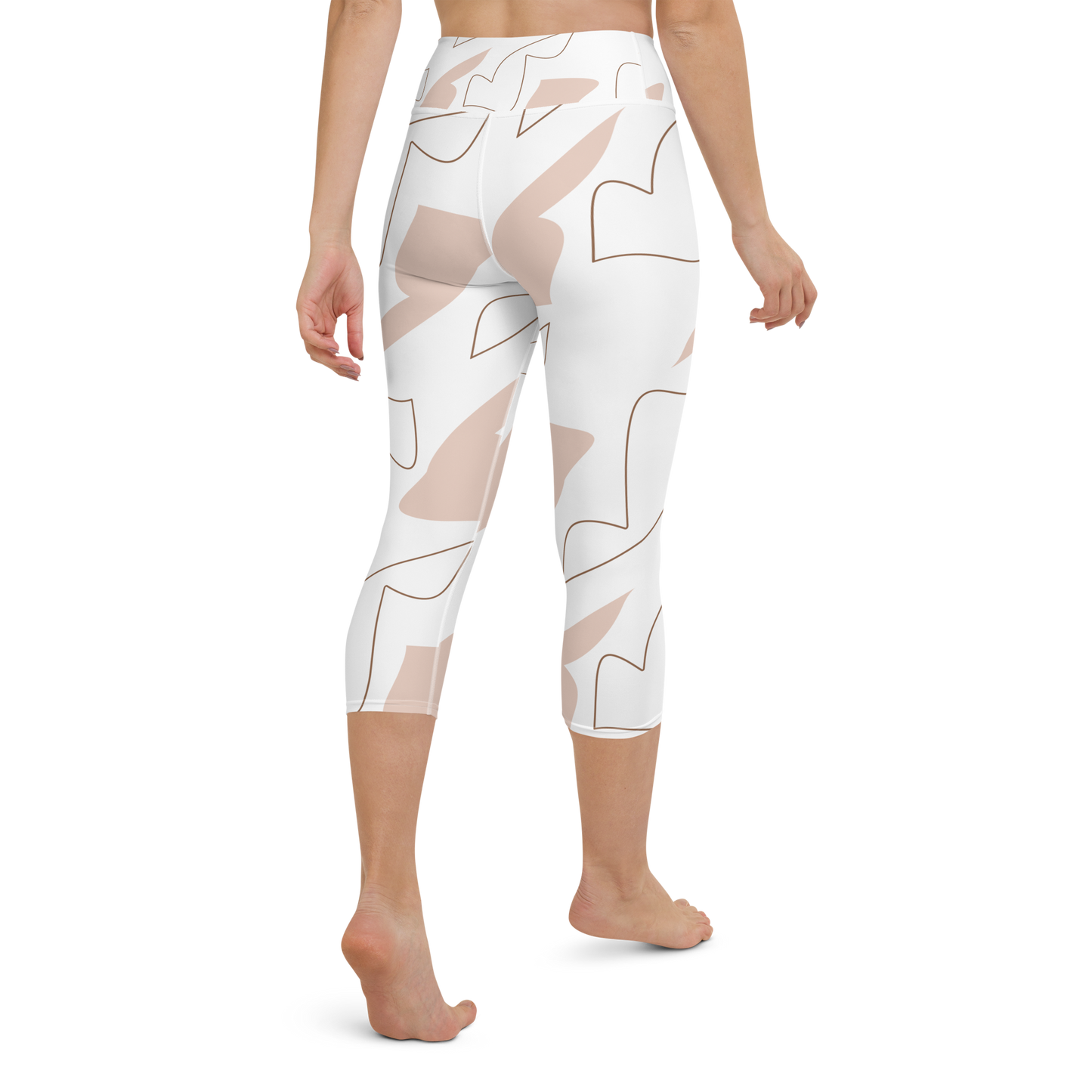 Brown & White Shapes | Abstract Patterns | All-Over Print Yoga Capri Leggings - #1