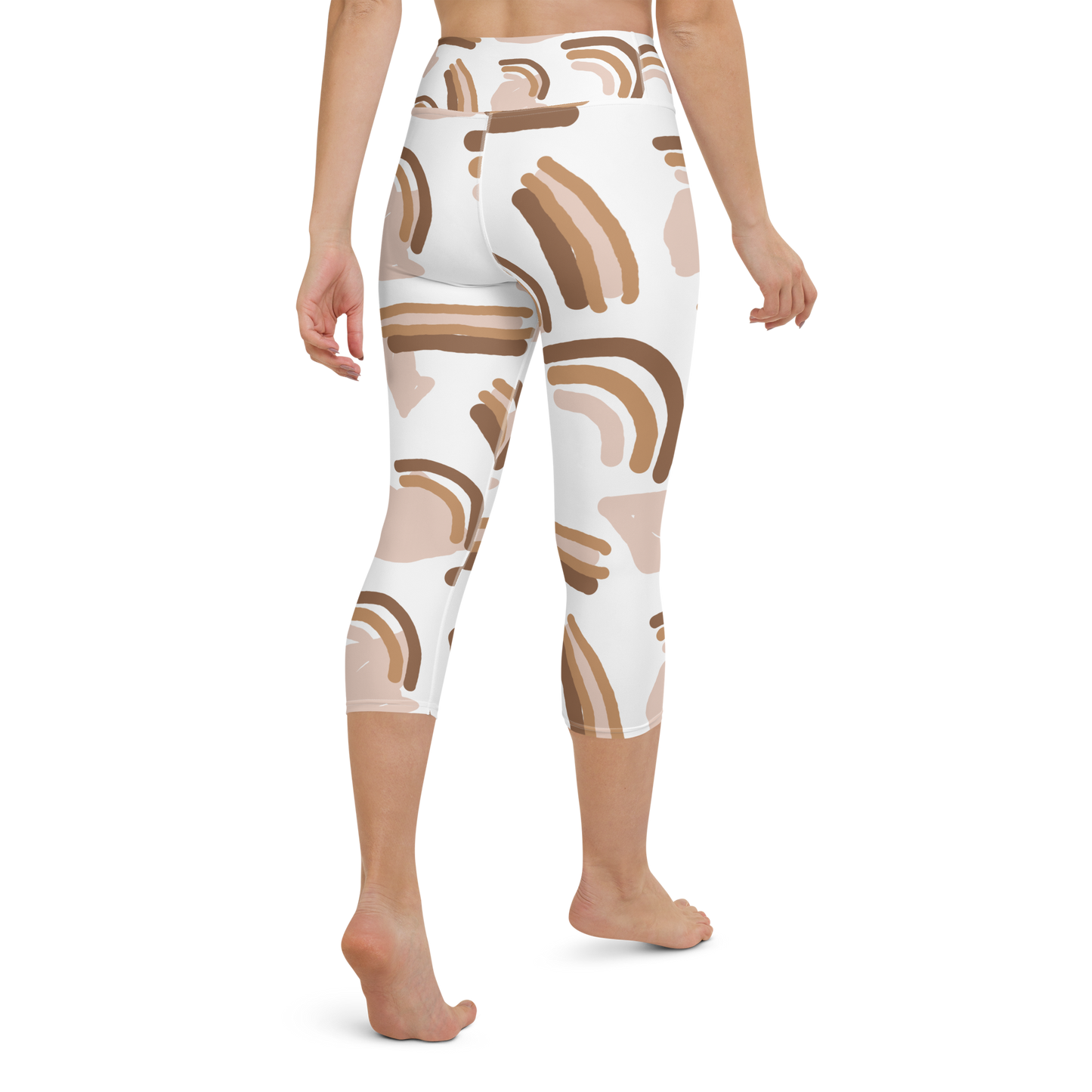 Brown & White Shapes | Abstract Patterns | All-Over Print Yoga Capri Leggings - #4