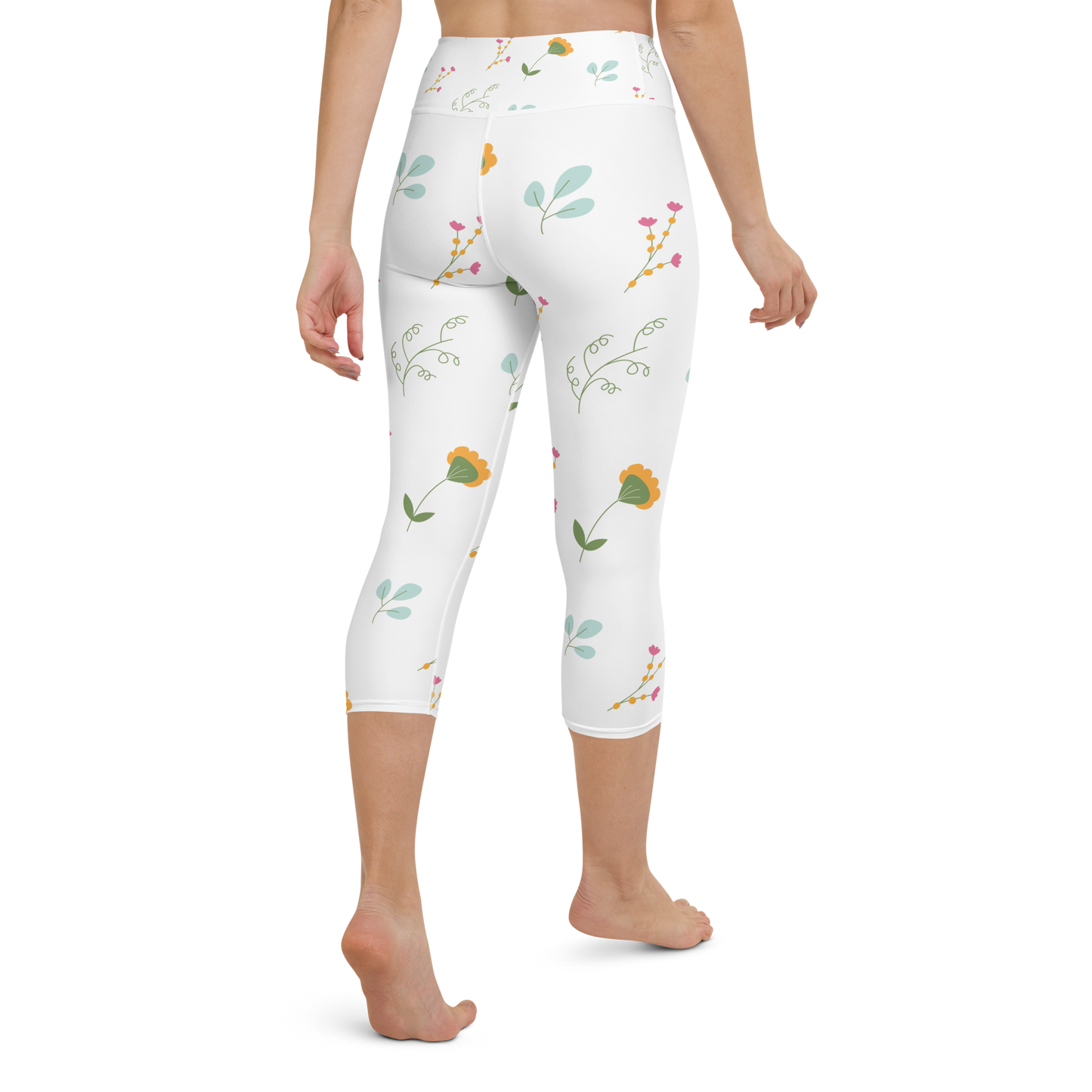 Pink & Yellow Flowers | Patterns | All-Over Print Yoga Capri Leggings - #3