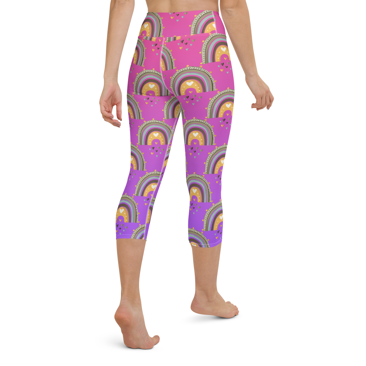 Pink & Purple | Boho Birds Pattern | Bohemian Style | All-Over Print Yoga Capri Leggings - #10