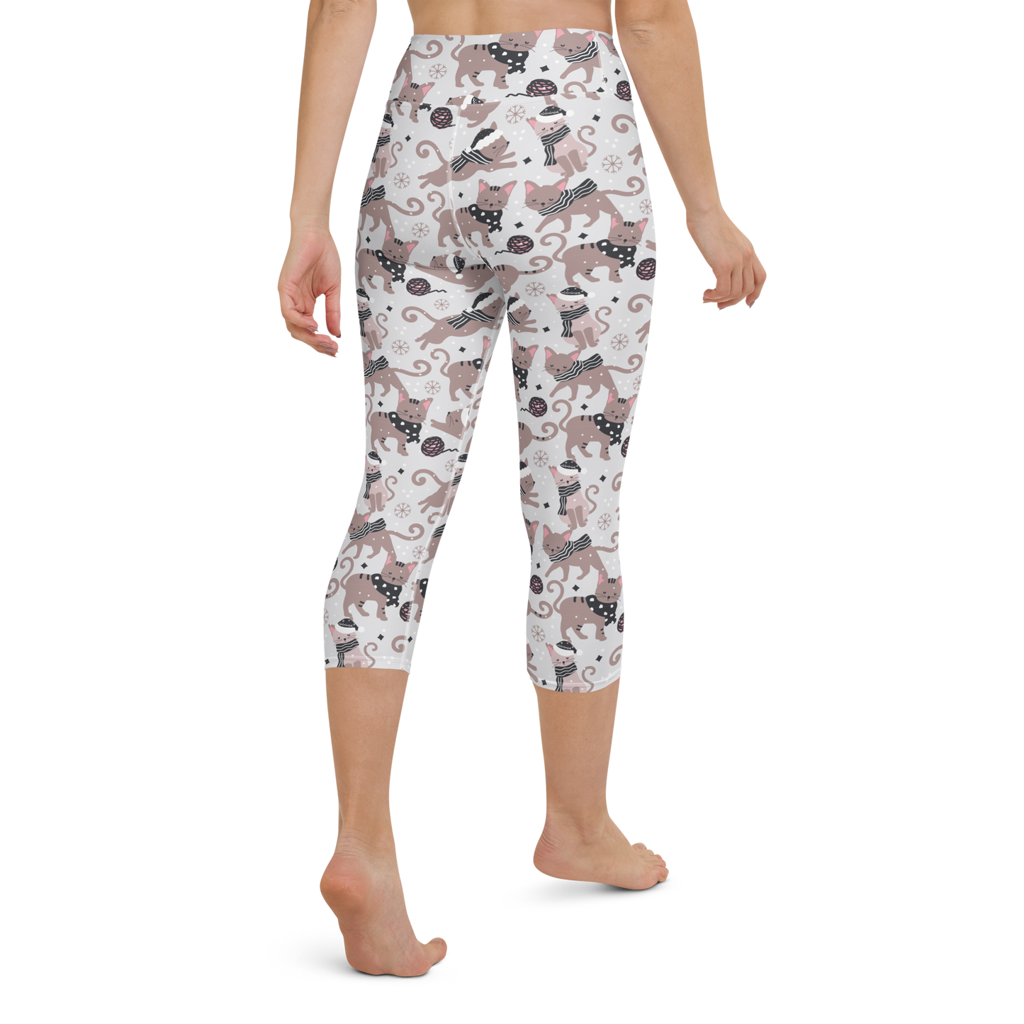 Winter Christmas Cat | Seamless Patterns | All-Over Print Yoga Capri Leggings - #1