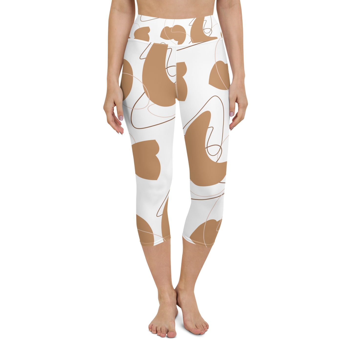Brown & White Shapes | Abstract Patterns | All-Over Print Yoga Capri Leggings - #8