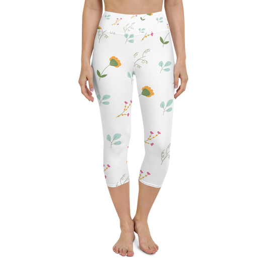 Pink & Yellow Flowers | Patterns | All-Over Print Yoga Capri Leggings - #3