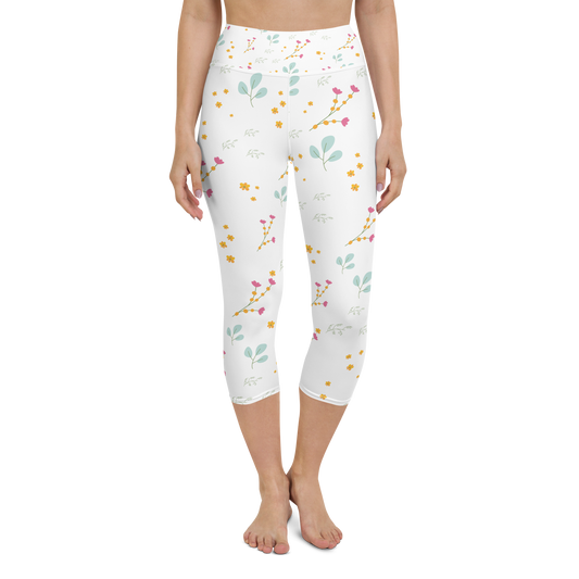 Pink & Yellow Flowers | Patterns | All-Over Print Yoga Capri Leggings - #4
