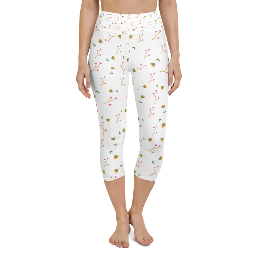 Pink & Yellow Flowers | Patterns | All-Over Print Yoga Capri Leggings - #5