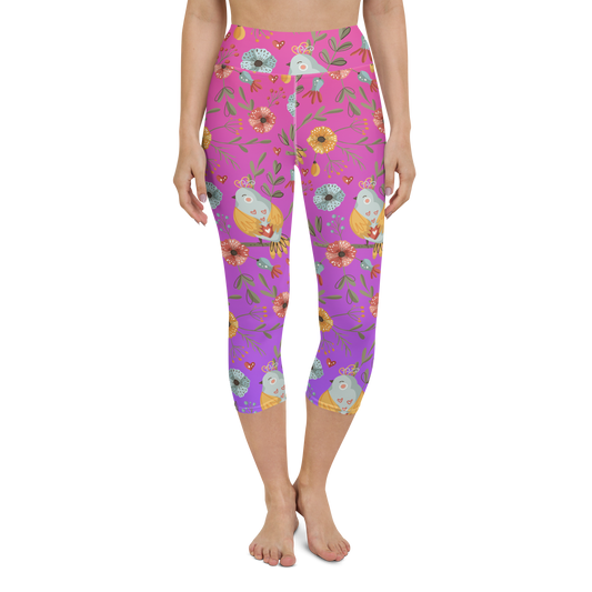Pink & Purple | Boho Birds Pattern | Bohemian Style | All-Over Print Yoga Capri Leggings - #3