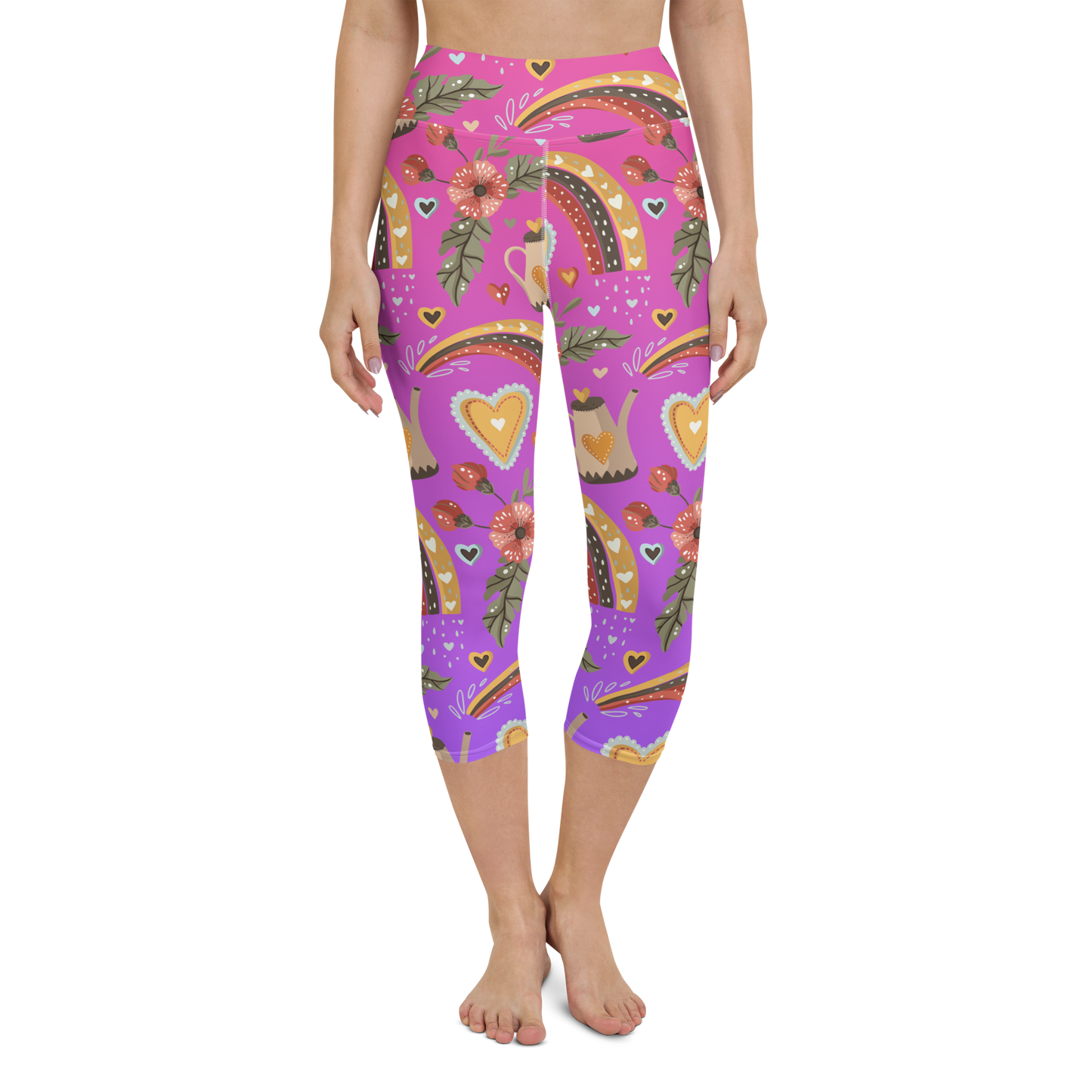 Pink & Purple | Boho Birds Pattern | Bohemian Style | All-Over Print Yoga Capri Leggings - #4