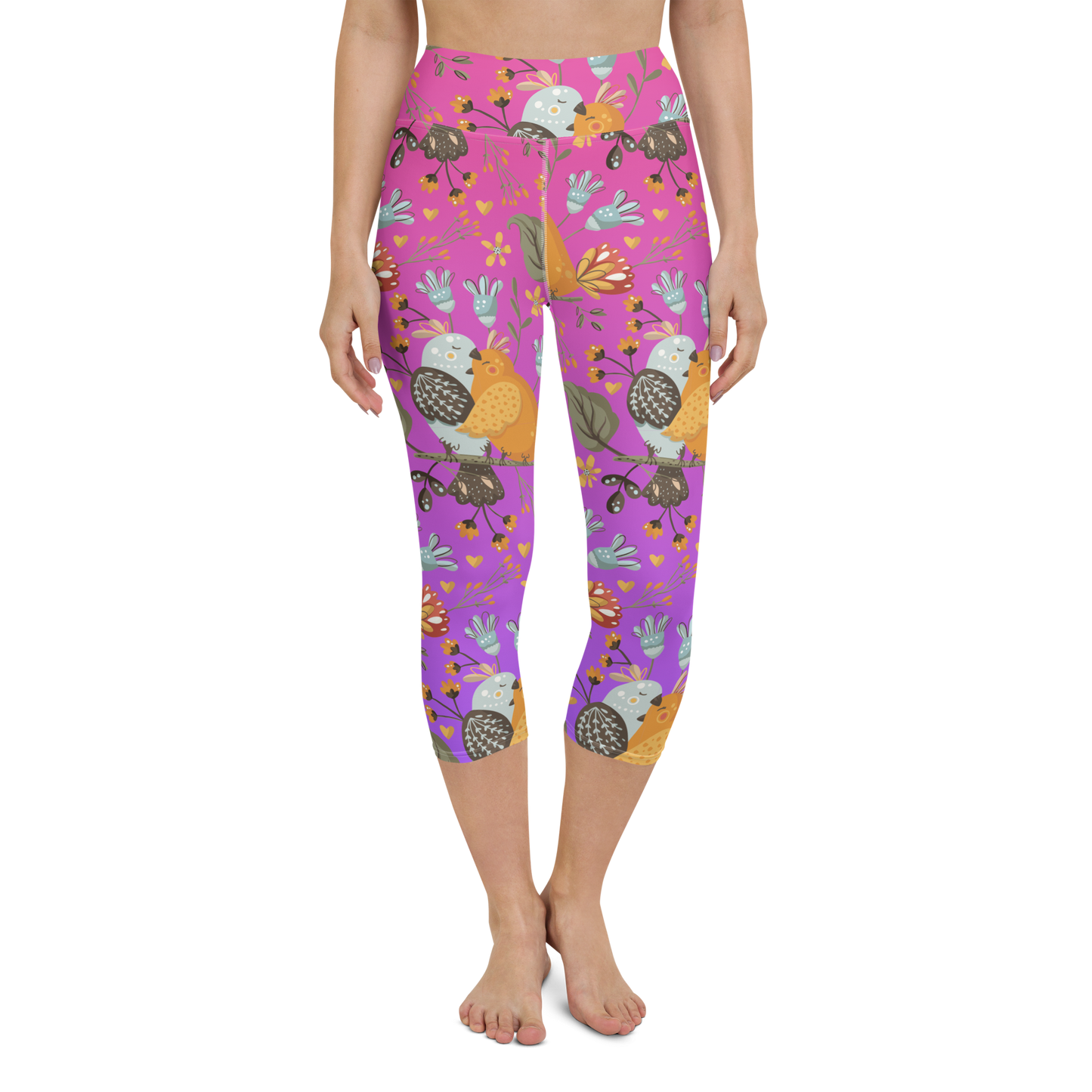 Pink & Purple | Boho Birds Pattern | Bohemian Style | All-Over Print Yoga Capri Leggings - #5