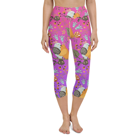 Pink & Purple | Boho Birds Pattern | Bohemian Style | All-Over Print Yoga Capri Leggings - #5
