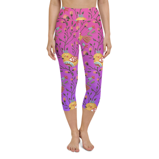 Pink & Purple | Boho Birds Pattern | Bohemian Style | All-Over Print Yoga Capri Leggings - #7