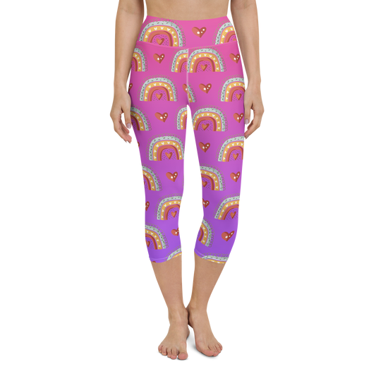 Pink & Purple | Boho Birds Pattern | Bohemian Style | All-Over Print Yoga Capri Leggings - #9