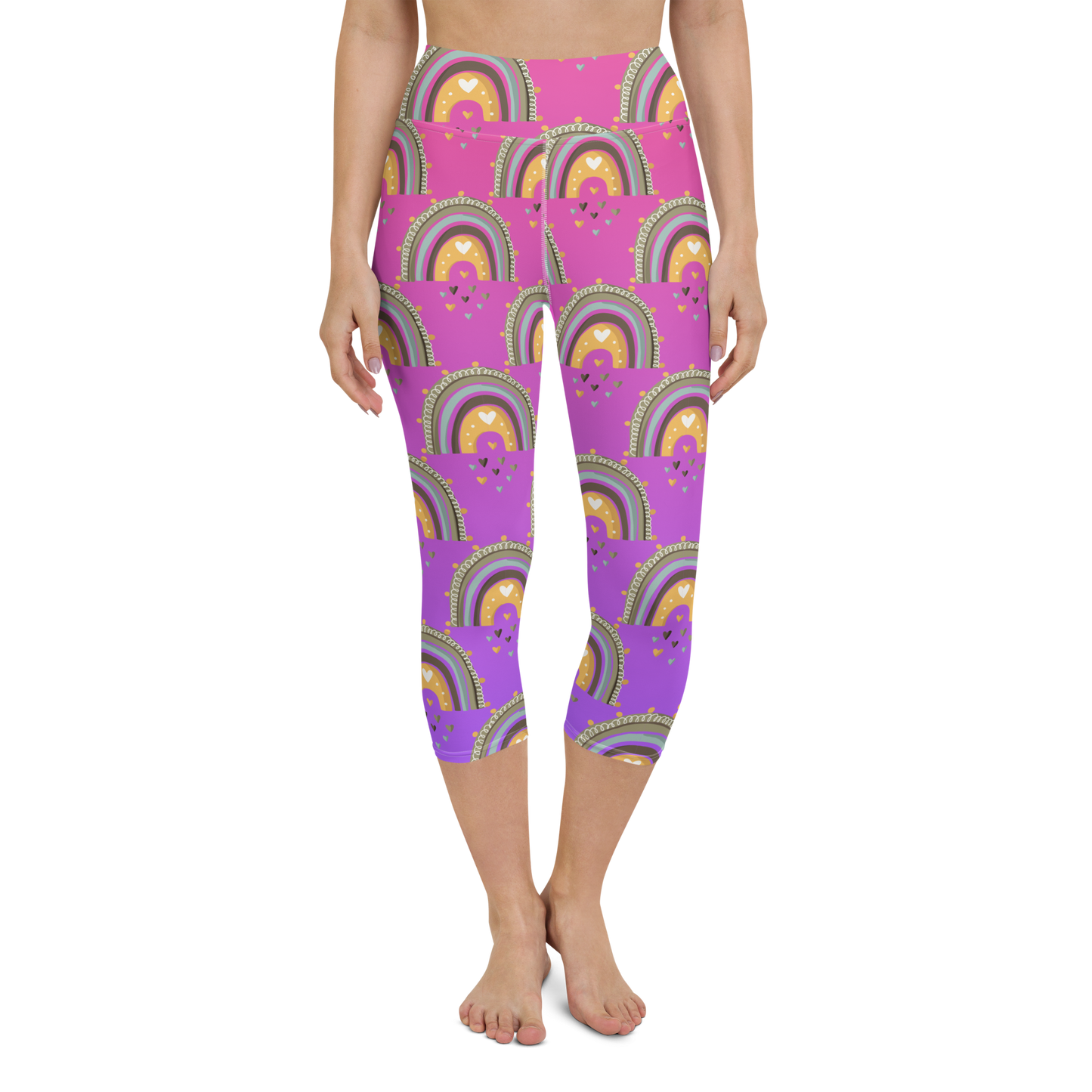 Pink & Purple | Boho Birds Pattern | Bohemian Style | All-Over Print Yoga Capri Leggings - #10