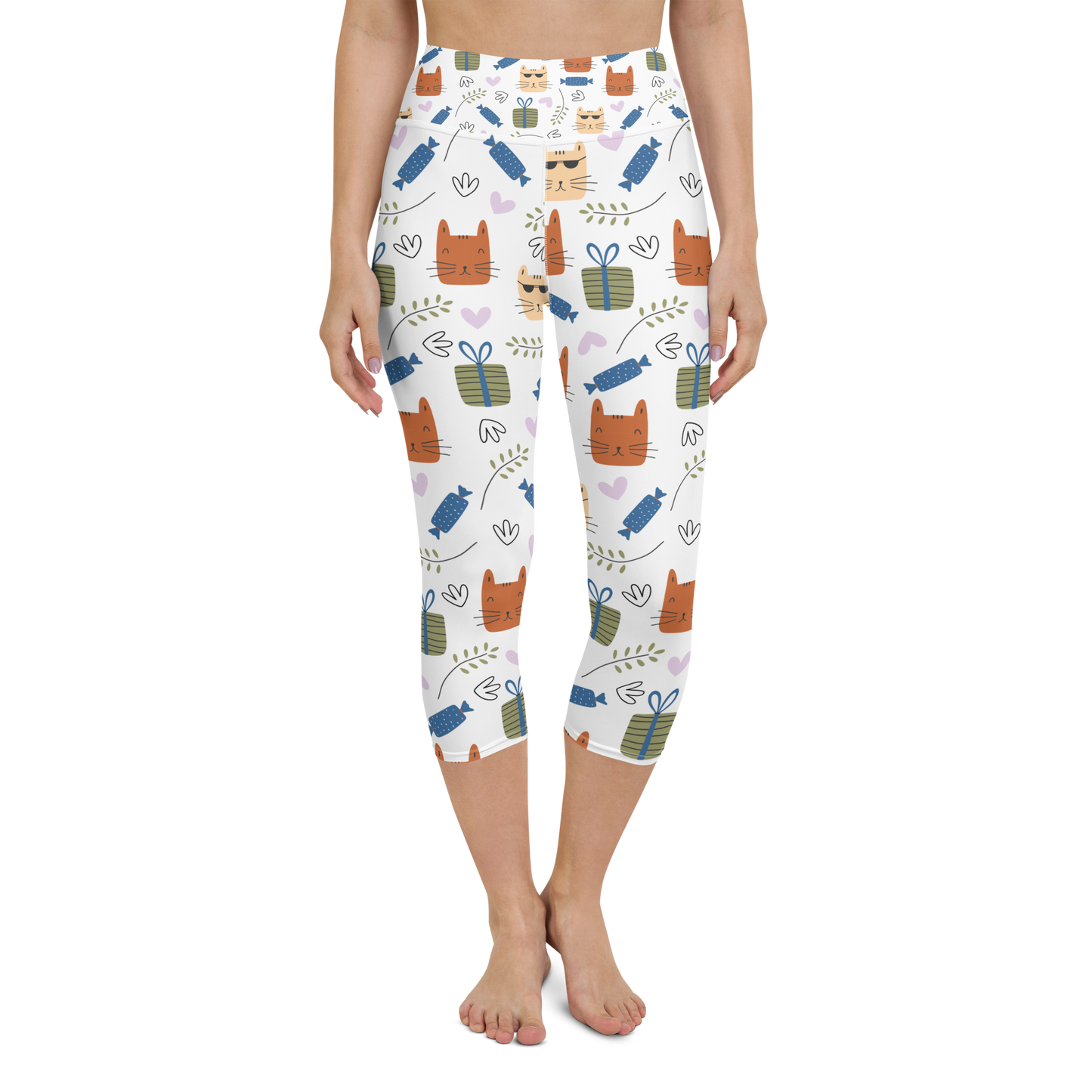 Cat Seamless Pattern Batch 01 | Seamless Patterns | All-Over Print Yoga Capri Leggings - #8