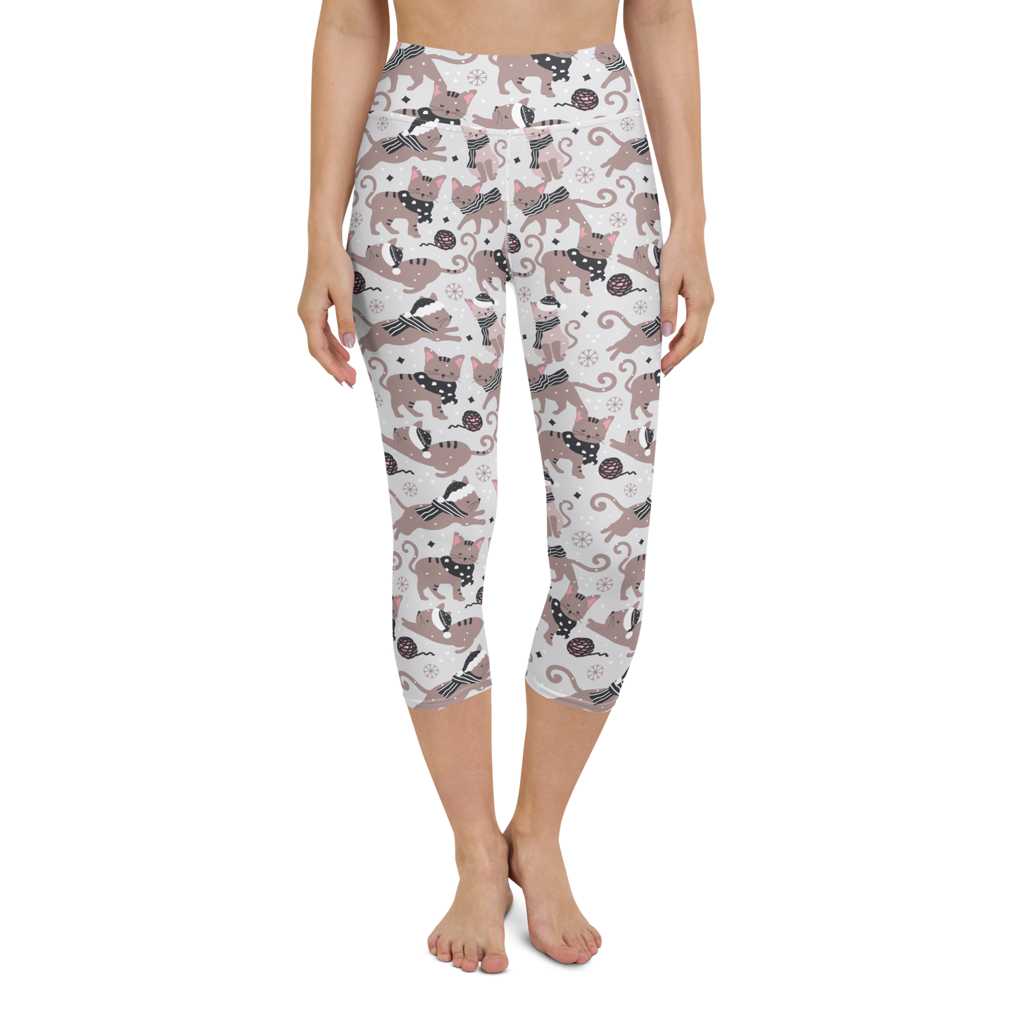 Winter Christmas Cat | Seamless Patterns | All-Over Print Yoga Capri Leggings - #1