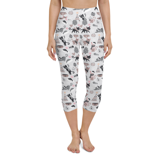 Winter Christmas Cat | Seamless Patterns | All-Over Print Yoga Capri Leggings - #6