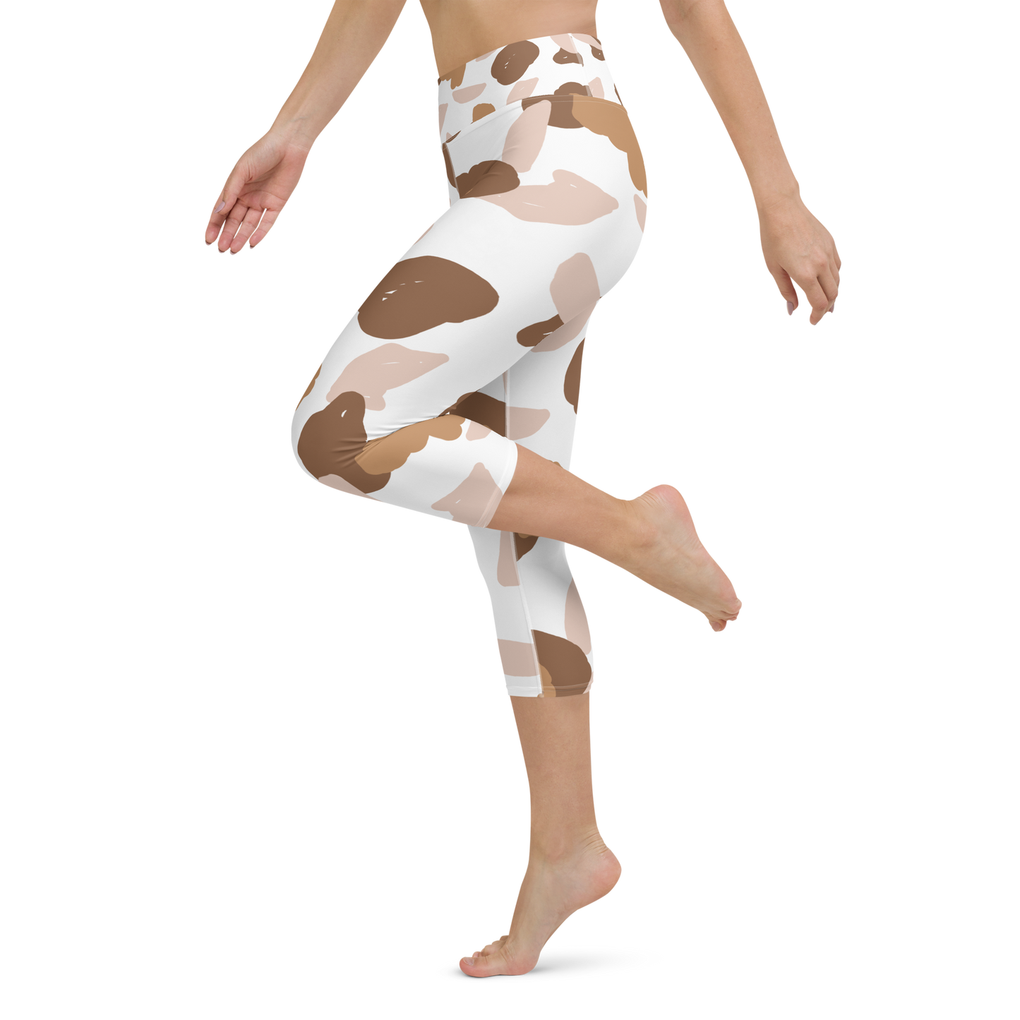 Brown & White Shapes | Abstract Patterns | All-Over Print Yoga Capri Leggings - #10