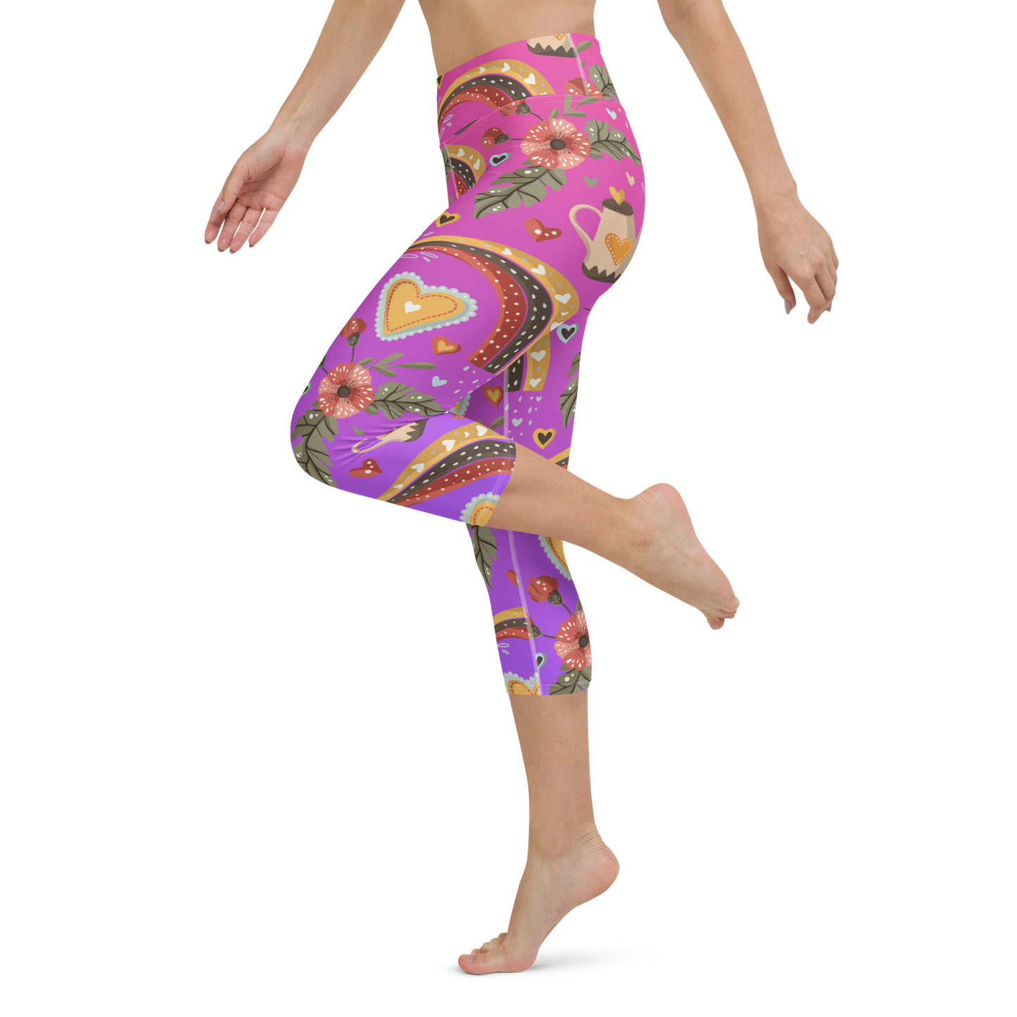 Pink & Purple | Boho Birds Pattern | Bohemian Style | All-Over Print Yoga Capri Leggings - #4