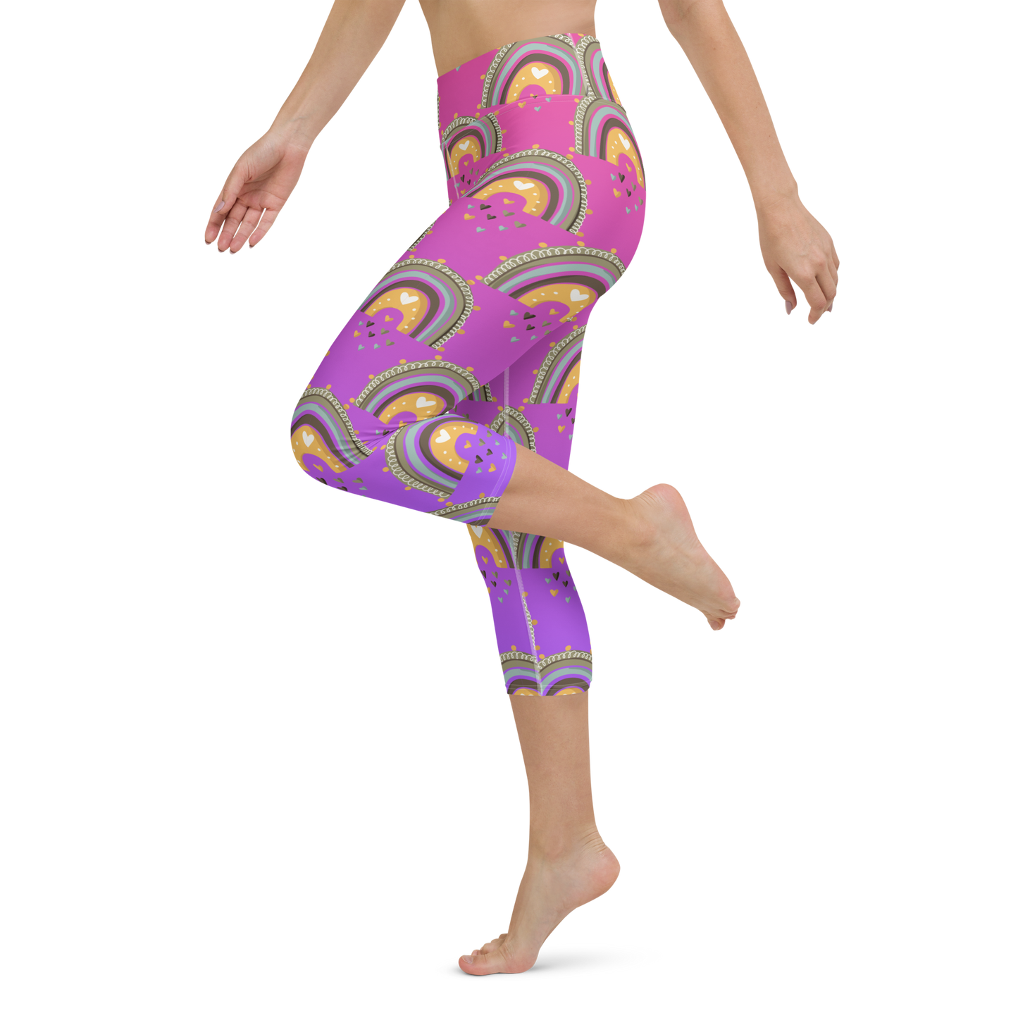 Pink & Purple | Boho Birds Pattern | Bohemian Style | All-Over Print Yoga Capri Leggings - #10