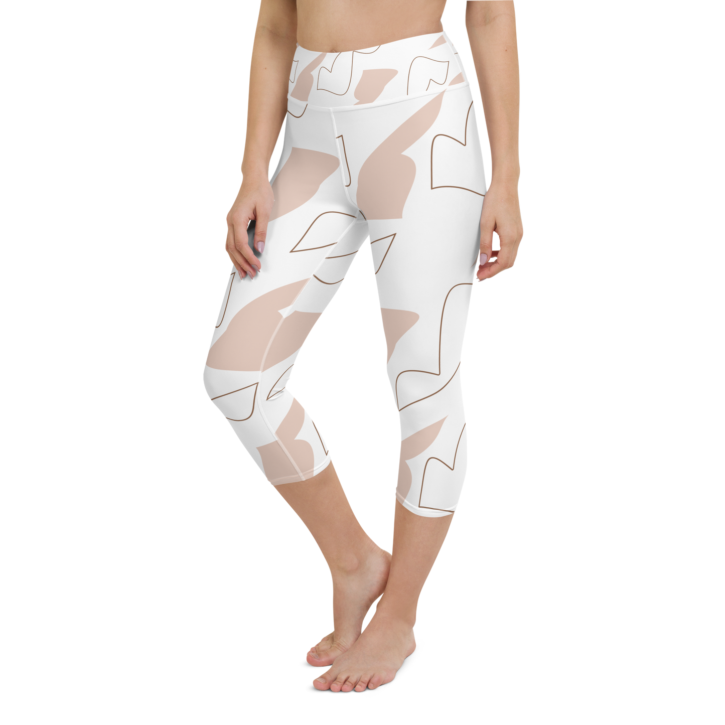 Brown & White Shapes | Abstract Patterns | All-Over Print Yoga Capri Leggings - #1