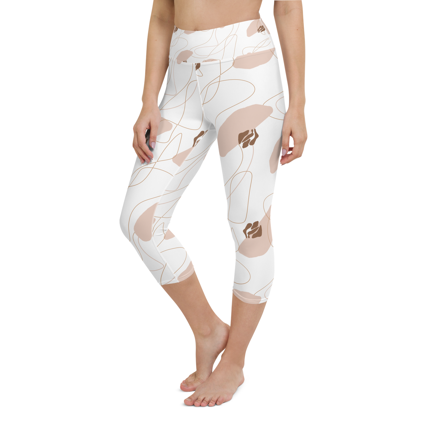 Brown & White Shapes | Abstract Patterns | All-Over Print Yoga Capri Leggings - #2