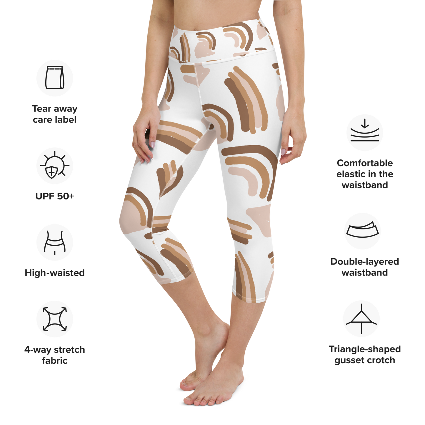 Brown & White Shapes | Abstract Patterns | All-Over Print Yoga Capri Leggings - #4