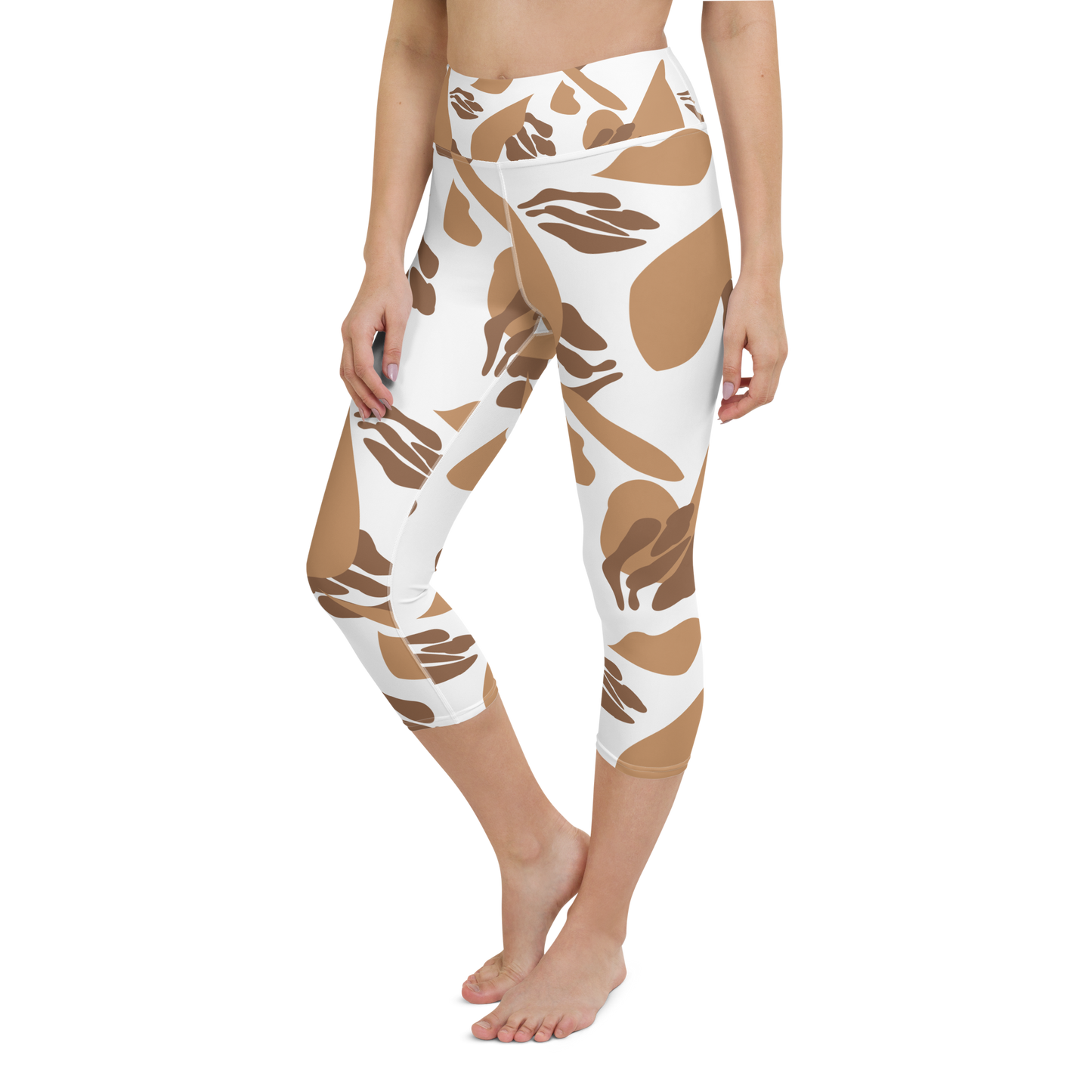 Brown & White Shapes | Abstract Patterns | All-Over Print Yoga Capri Leggings - #9