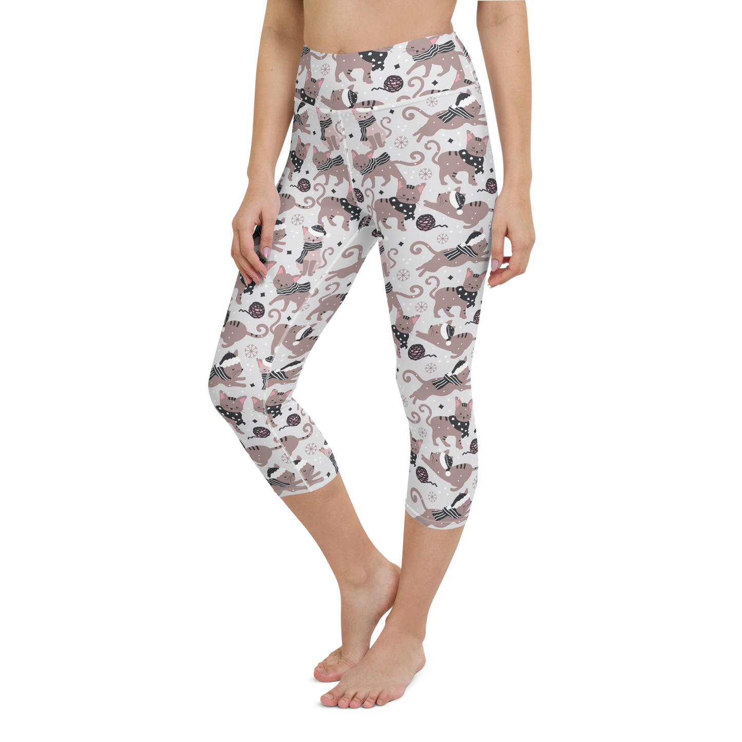 Winter Christmas Cat | Seamless Patterns | All-Over Print Yoga Capri Leggings - #1