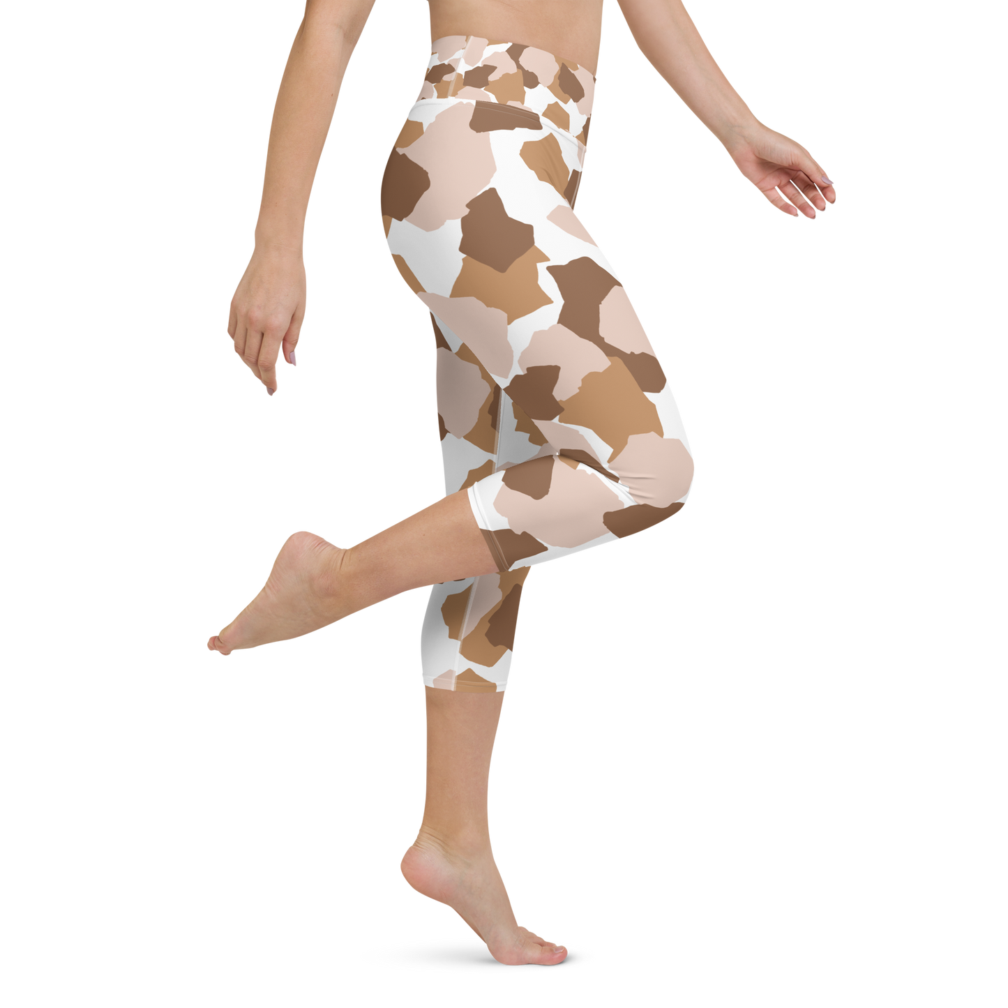 Brown & White Shapes | Abstract Patterns | All-Over Print Yoga Capri Leggings - #3
