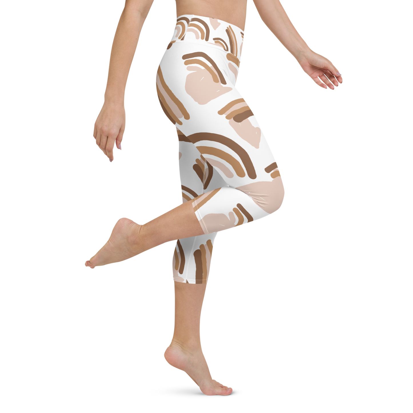 Brown & White Shapes | Abstract Patterns | All-Over Print Yoga Capri Leggings - #4