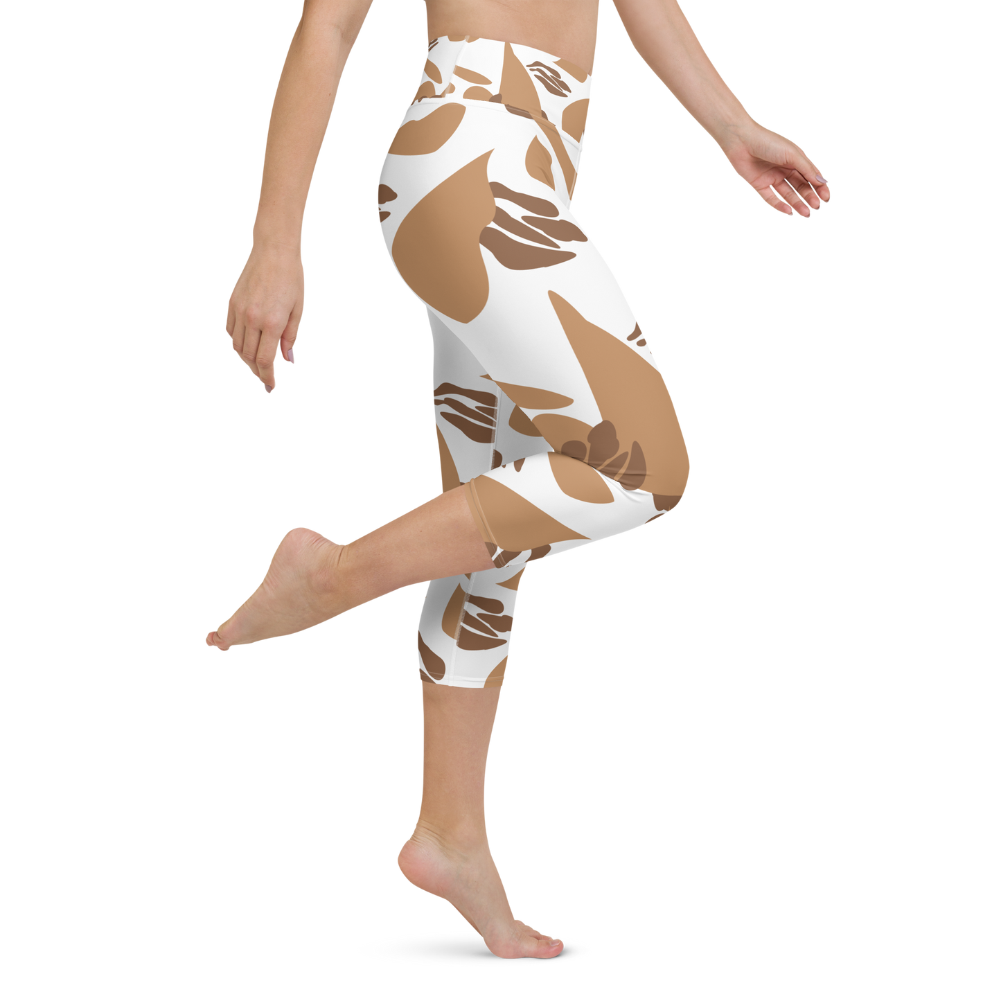 Brown & White Shapes | Abstract Patterns | All-Over Print Yoga Capri Leggings - #9