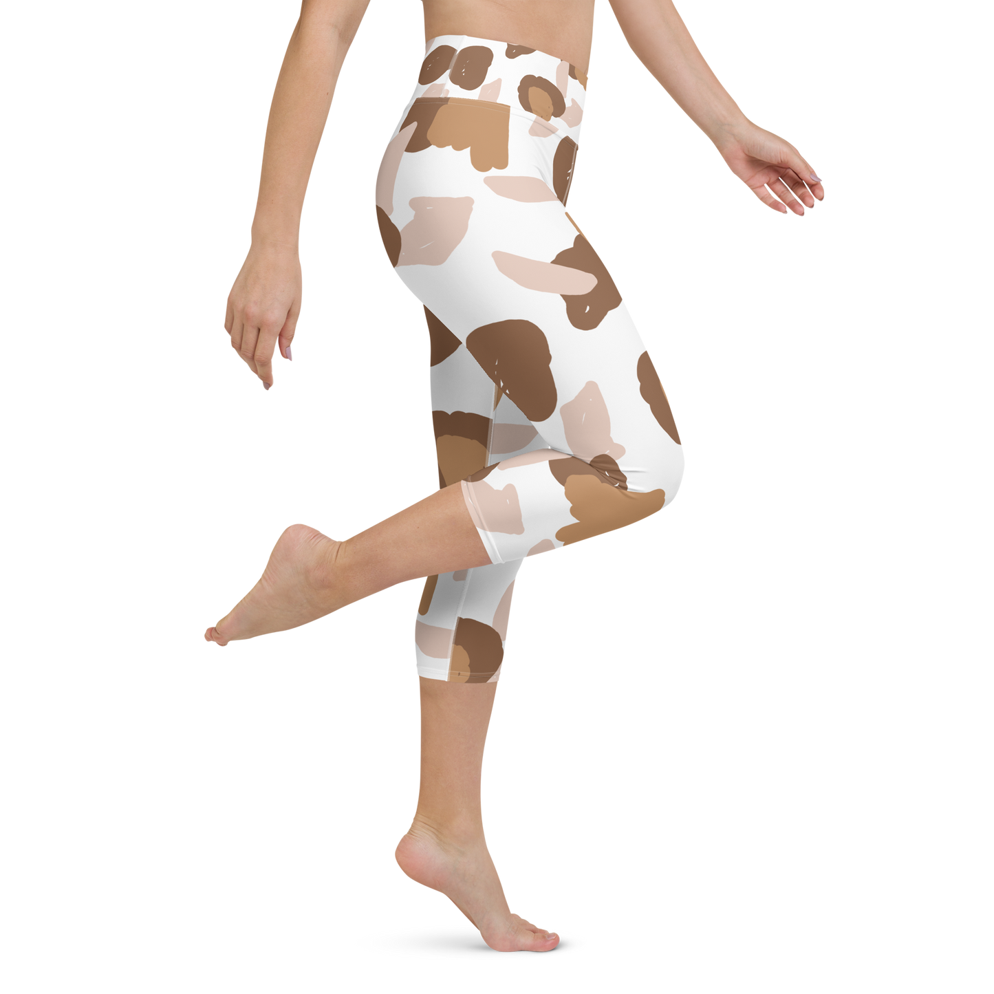 Brown & White Shapes | Abstract Patterns | All-Over Print Yoga Capri Leggings - #10