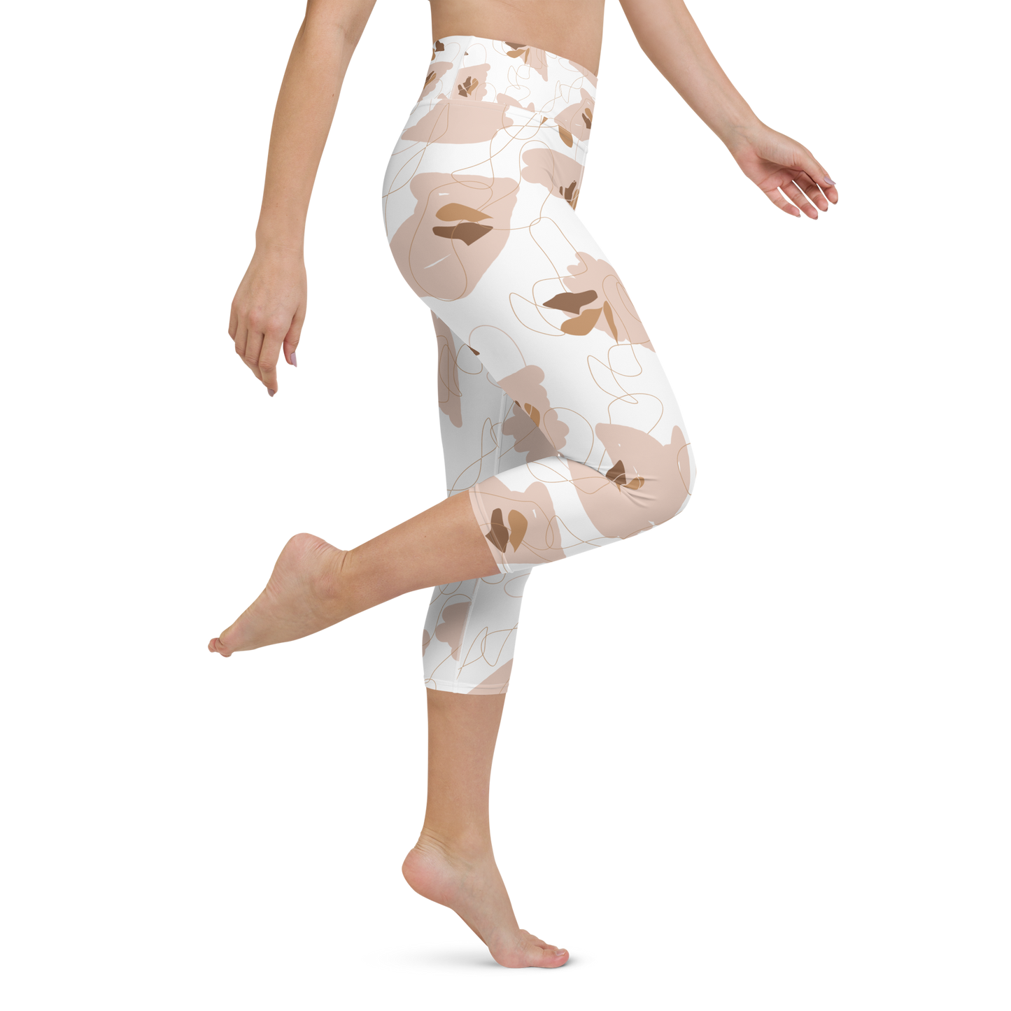Brown & White Shapes | Abstract Patterns | All-Over Print Yoga Capri Leggings - #12