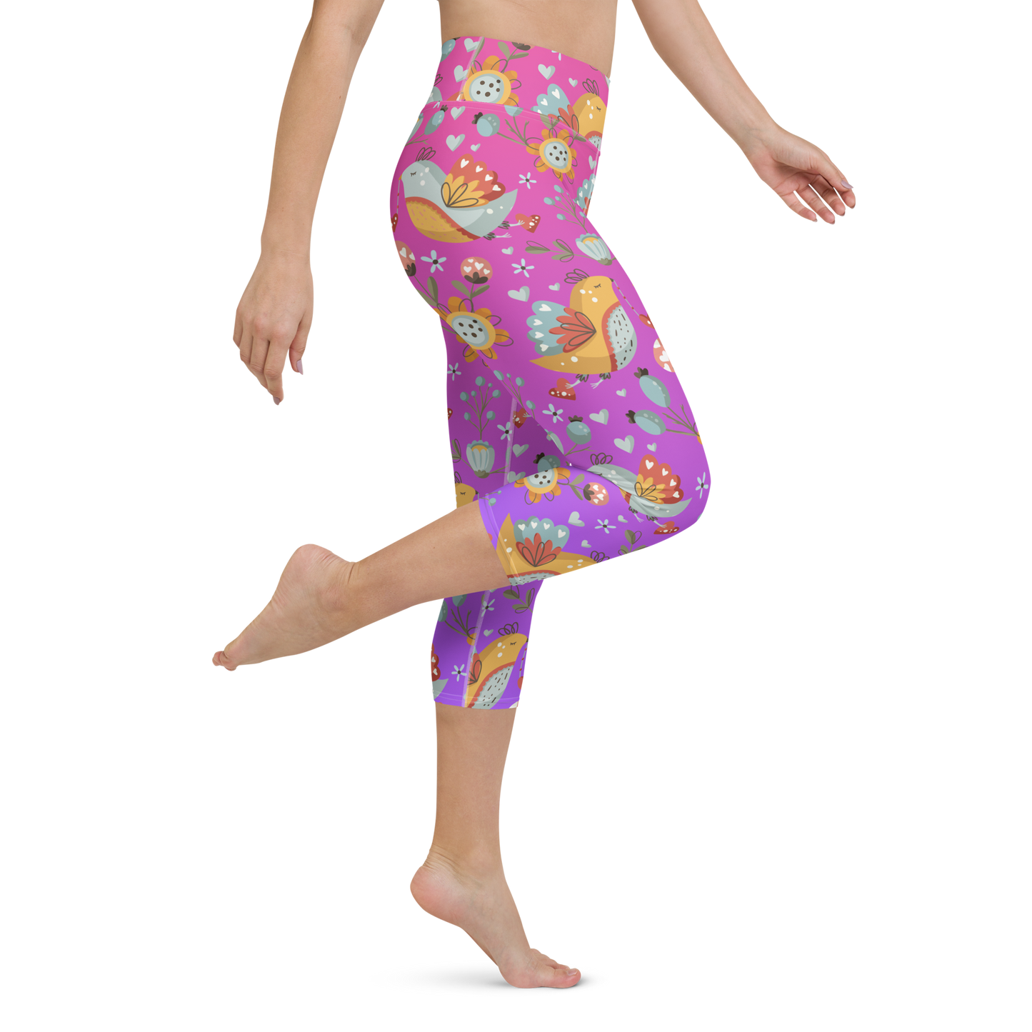 Pink & Purple | Boho Birds Pattern | Bohemian Style | All-Over Print Yoga Capri Leggings - #2