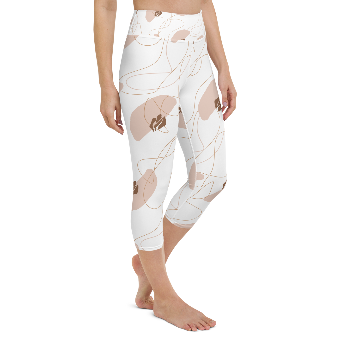 Brown & White Shapes | Abstract Patterns | All-Over Print Yoga Capri Leggings - #2