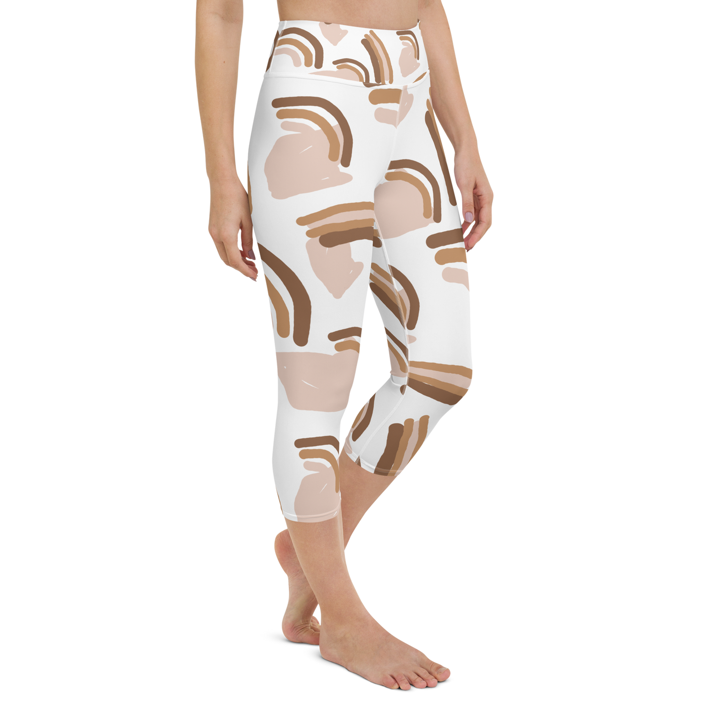 Brown & White Shapes | Abstract Patterns | All-Over Print Yoga Capri Leggings - #4